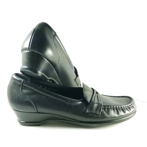 SAS Wedge Slip On Loafers Women's Size 7 Narrow Black Leather - Picture 5 of 11
